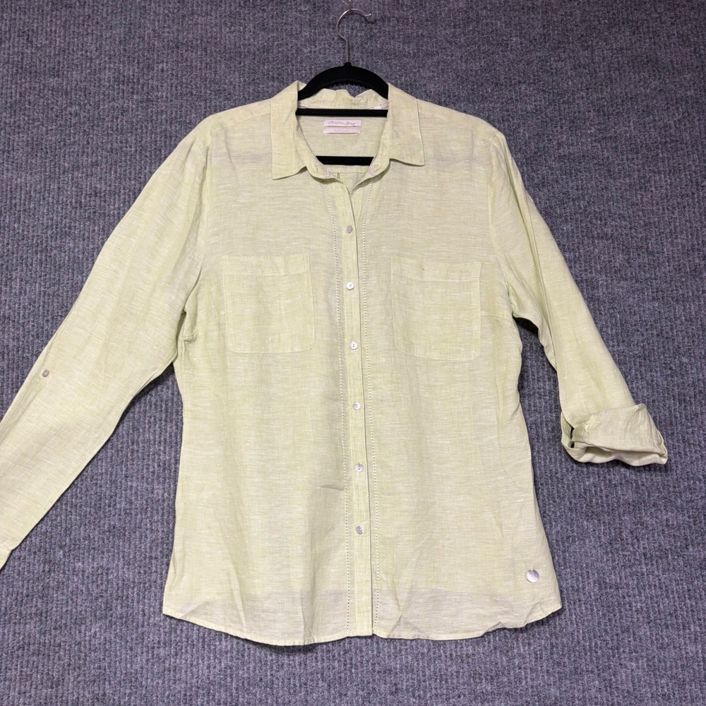 Christian Berg Pure Linen Button Down Shirt Pale Green Roll Tab Lagen XL size 44